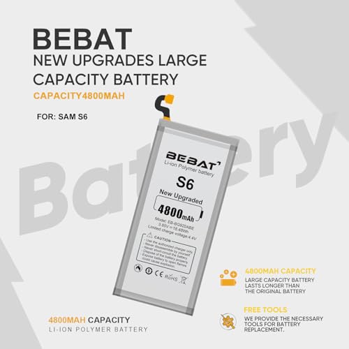 Image of Replacement Battery for Samsung Galaxy S6,4800mAh High Capacity New 0 Cycle Battery for Samsung Galaxy S6 SM-G920 G920V G920T G920A G920P G920I G920F S906L with Repair Tool Kits