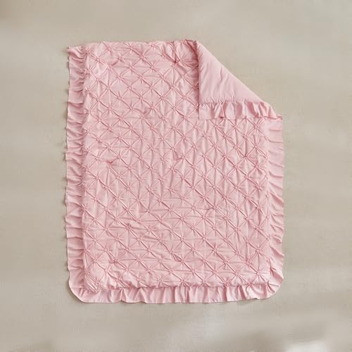 Image of DuShow Princess Toddler Bedding Set for Girls,4 Pieces Ruffles Toddler Bed Set,Ultra Soft Kids Pink Sheet Set Includes Comforter,Flat Sheet,Fitted Sheet and Pillowcase