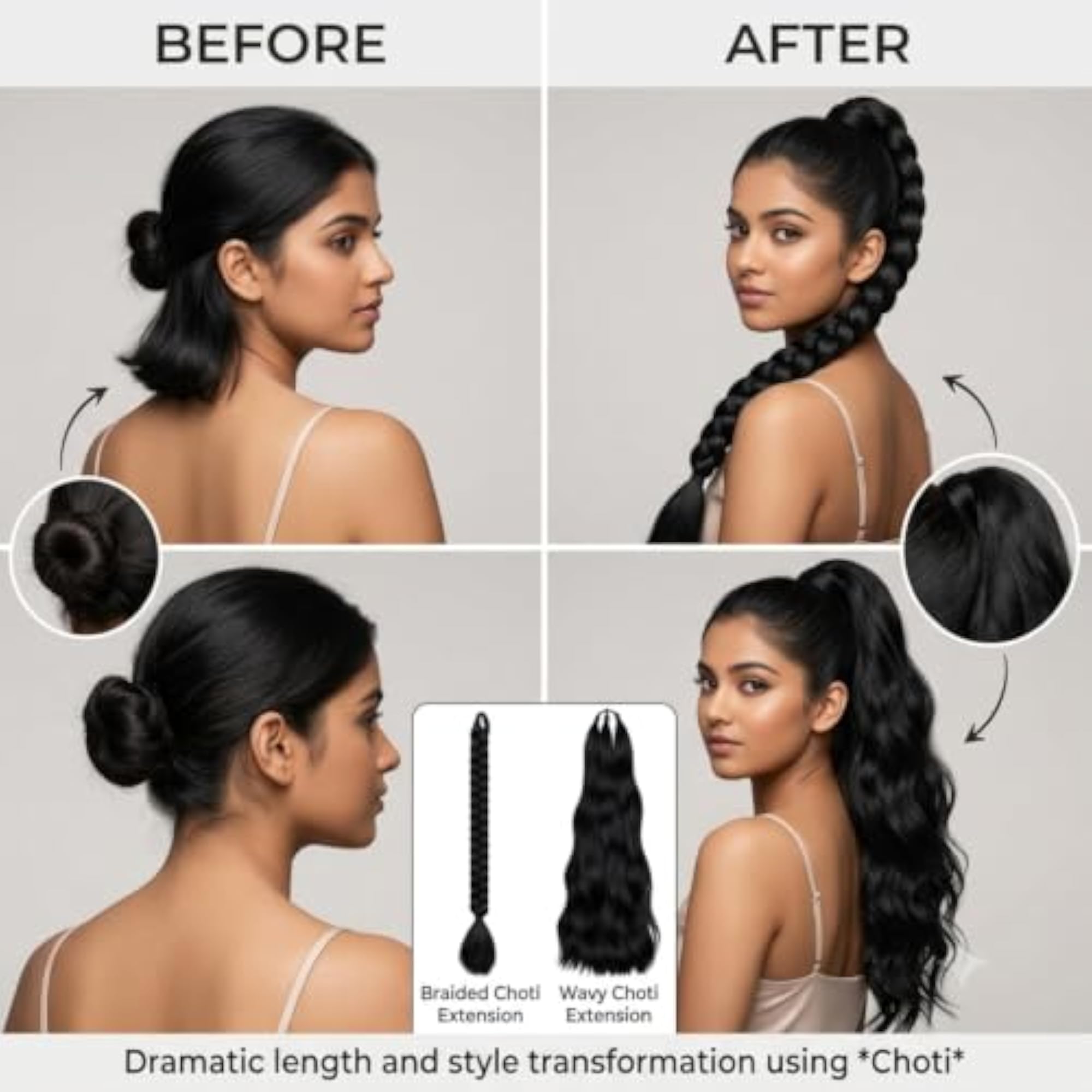 Artificial Long Black Braided Hair Extension for Women