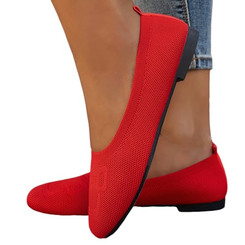 Flat Shoes for Women Dressy Work Ballet Soft Slip On Flat Knit Round Toe Mesh Walking Shoes Comfortable Casual2