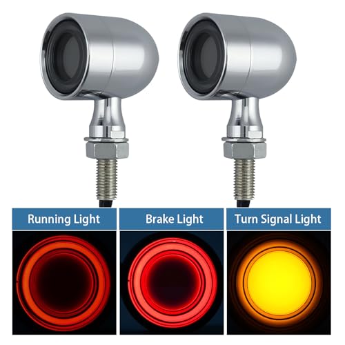 Image of Motorcycle Rear Turn Signals LED Brake Tail Lights 2 Pack, 40 Leds Retro Round Taillight Blinkers, Universal Fit Harley Davidson Bobber Copper Honda Kawasaki Suzuki Triumph (Chrome)