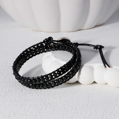 Image of KELITCH Double Wrap Bracelet Women Hand-Braided Turquoise Beads Bracelets Boho Leather Bracelets Bangle