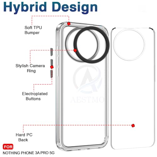 Image of AESTMO Back Cover Case for Nothing Phone 3A Pro 5G | Electroplated Buttons | Stylish Camera Border | Crystal Clear Hard Back Cover Case (TPU & PC, Transparent Bumper)