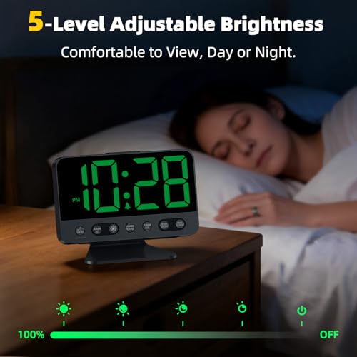 Image of AuroraCalm Digital Alarm Clock with Large Numbers for Bedrooms: Bold Display Readable Across The Room with 5 Level Brightness - 5 Alarm Sounds 8 Night Lights for Kids Seniors Teens - Green