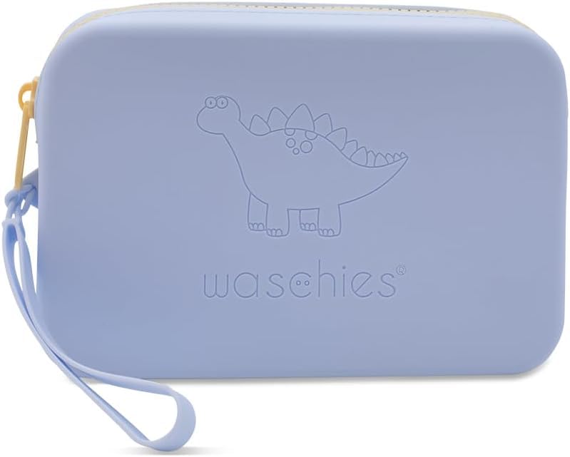 waschies Travel Bag, Cosmetic Bag Made of Soft Elastic Silicone with Zip, Storage for 3 Make-Up / Wash Pads, Cosmetics, Hygienic Items, Toiletry Bag for Our Way, Pastel blue, 19 x 12,5 x 4 cm,