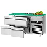 GGM Gastro | KTF147ND4S-EF#SBG | Kühltisch PREMIUM - 1400x700mm - mit 4 Schubladen - inkl. Schneideplatte grün