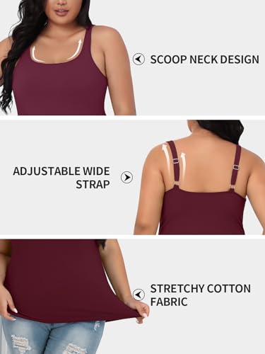 Image of V FOR CITY Plus Size Tank Top for Women with Non-Padded Shelf Bra Adjustable Wide Strap Camisole Cotton Udershirts 1X-5X