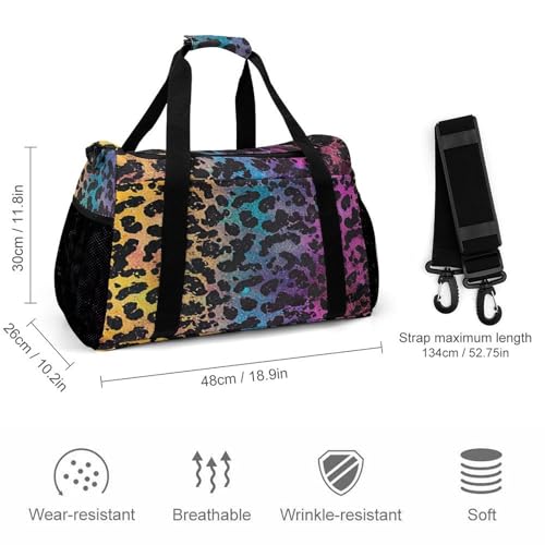 Colorful Leopard Print Personal Item Bag Travel Duffel Bag Sports Tote Gym Bag Luggage Duffle for Women Men2