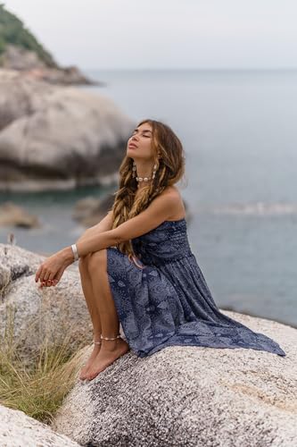 Image of Women's Boho Maxi Long Skirt & Dress - 2-in-1 Convertible Mandala Floral Hippie Outfit - Summer Beachwear, Fair Trade