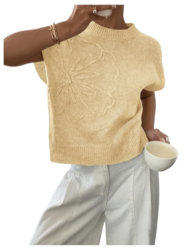 Image of SOLY HUX Women's Short Sleeve Sweater 3D Floral Sweaters Pullover Tank Tops Knit Vest Trendy Fashion Clothing