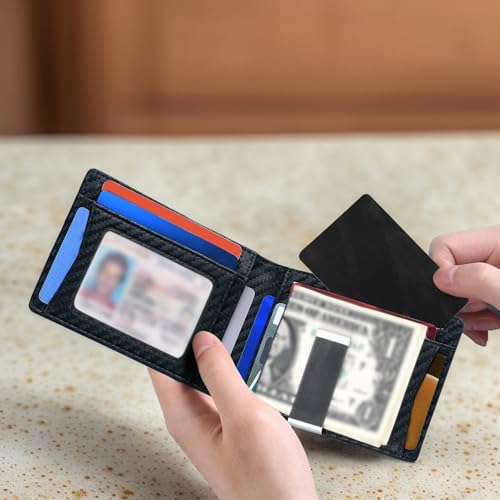 Slim Men's Carbon Fiber RFID Blocking Wallet, with Money Clip and Multiple Card Slots, Stylish and Portable, Suitable for Business and Everyday Use.3