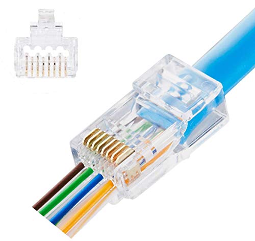 100pcs RJ45 Pass Through Connectors 23AWG CAT6 Pass Through Connectors Ends Gold Plated Ethernet Network Cable Plug for Large 23AWG Cat6 Cable
