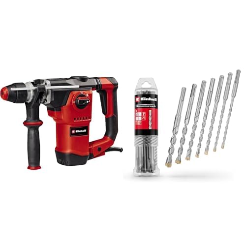 Einhell Martillo perforador TE-RH 32-1600 4F (1600W, 4,5J, perforación por percusión/perforación/cincelado con y sin fijación, mecanismo percutor neumático, incl. maletín) + Juego de 7 brocas