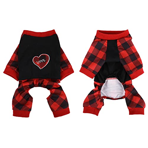 Asenku Dog Pajamas Jumpsuit, Plaid Dog Pajamas For Small Dogs Pjs Clothes, Puppy Onesies Outfits For Doggie Christmas Shirts Sleeper Suits For Puppies Pet Cats (Red Heart, Xs) #TOP26
