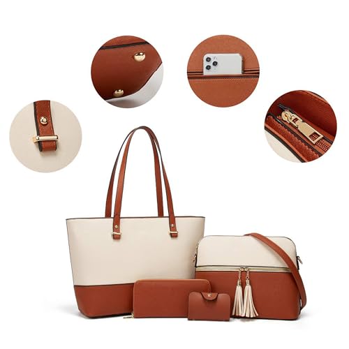 Image of Women's Tote Bag Elegant Multi-Pocket Handbag with Heart Pendant, Spacious & Stylish for Work, Travel & Daily Use