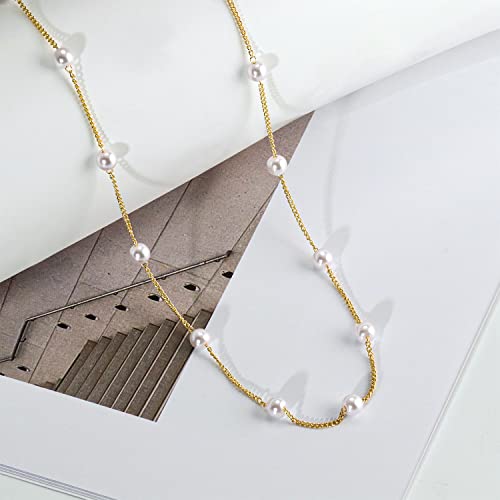 Gold Pearl Necklace For Women, 14K Gold Plated Pearl Necklaces For Women Trendy Simple Pearl Chain Beaded Necklace Dainty Pearl Choker Necklace For Women Girls Gold Jewelry Gifts #TOP6