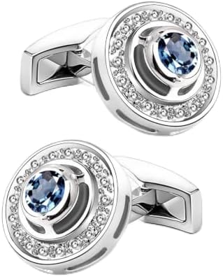 Mr.Van Men's Cufflinks in Navy Blue Crystal, Silver, Circle Cufflinks Classic for Business Wedding Party Elegant Style
