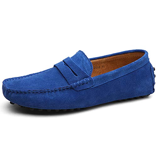 Imagen de Jamron Hombres Cuero de Gamuza Penny Mocasines Comodidad Zapatos de Conducir Plano Pantuflas Azul Real 2088 EU42