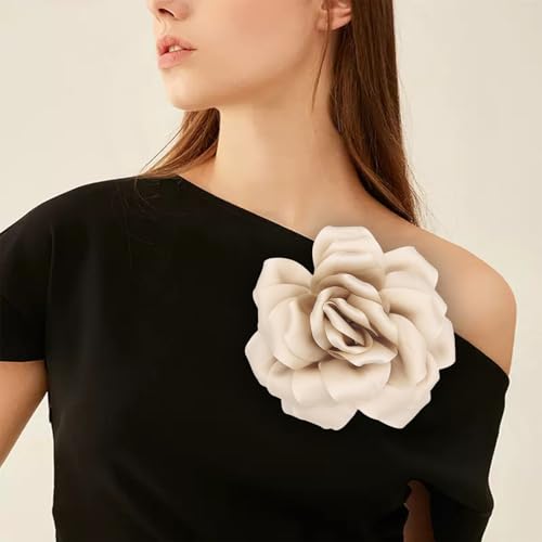 Image of Flower Brooch Pins for Women 5.5in Lapel Pins Large Rose Floral Brooches Dainty Satin Fabric Brooches Rose Flower Hair Clips Wedding Party Dance Clothes Accessories Jewelry