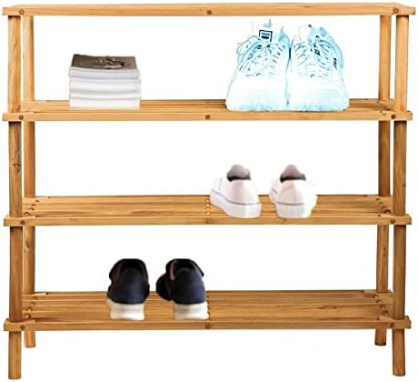 IFJA Freestanding Shoe Rack 4 Tier, Bamboo Shoe Rack, Footwear Storage Organizer Unit, Ideal For Entryway, Living Room, Hallway, Space Saving Door Shoe Rack_ W64 x D26 x H67cm