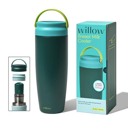 Image of Willow - 25oz Portable Breastmilk Cooler - Keeps Breast Milk Cold for 24 Hours - Stainless Steel - Use w/Included Ice Pack or Ice Cubes - Breastfeeding Essentials - Dishwasher Safe - Juniper