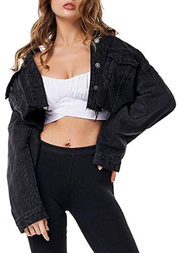Women's Denim Jacket Distressed Oversized Short Crop Jean Top3