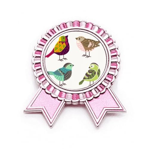 Badge broche oiseau coloré en métal rose style médaille de vainqueur de taille M pour vêtement