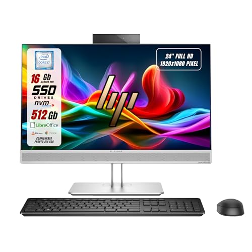 HP EliteOne 800 G4 All-In-One PC - Intel i7-8700 Display 24' FHD - Ram 16Gb SSD 512Gb - Webcam Wi-Fi Win 11 Pronto all'uso con Mouse & Tastiera Wifi (Ricondizionato)
