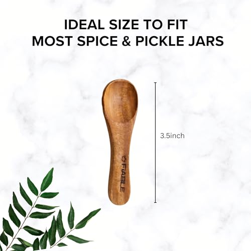 Image of FiABLE Pure Neem Wood Small Spice Spoons | Spoon for Pickle| Masala Spoon | Unpolished Multipurpose Set of 8 Spoons | Naturally Antimicrobial - Small Spoon Set of 8
