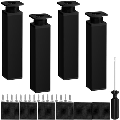 AUAUY Piedini per Mobili Regolabili, 4pz 20cm Gambe per Mobili, Altezza Regolabile 0-20mm, Piedini Gambe Metallo di Supporto, con Viti Cacciavite e Tappetino Antiscivolo per Armadietto, Divano, Tavolo