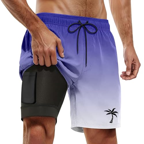 Bauzuoyo Bañador para hombre de verano, pantalones cortos 2 en 1, transpirables, divertidos, tropicales, con forro interior, suaves, ligeros y de secado rápido, Azul4, 3XL