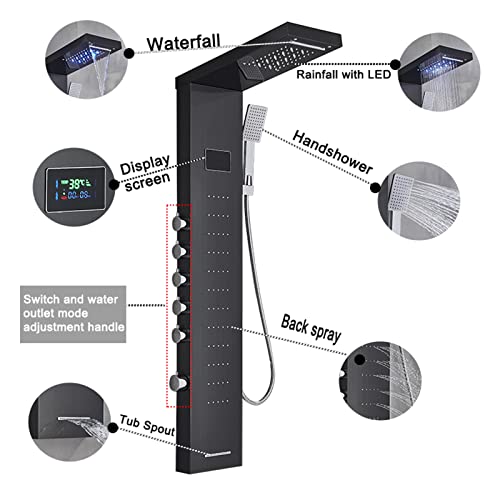 Columna de ducha multifunción de acero inoxidable con panel de pared, chorro corporal, lluvia y cascada miniatura 4