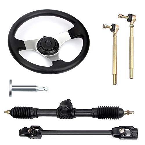 Juanya Kit de Volant de Kart pour 150cc-250cc Go Kart Volant 30 cm Tige de Direction Réglable en Acier Complet