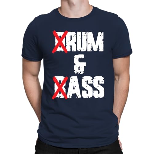Funny Drummer and Bassist Apparel Drum and Bass Rum & Ass EDM T-shirt pour homme, Bleu marine, L