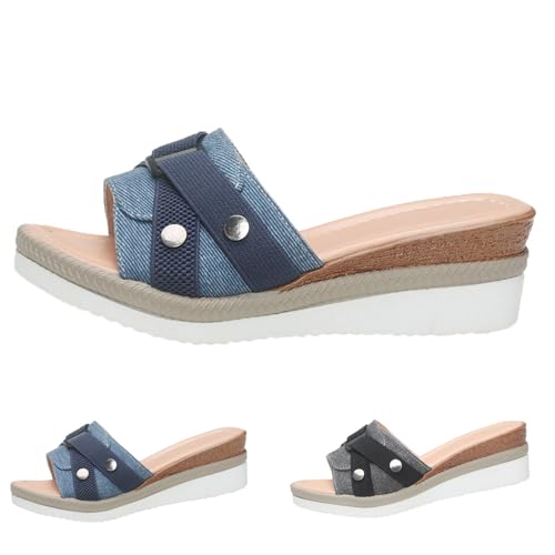 Summer women's extra wide ls large size rubber herringbone thick sole denim casual shoes, women's2