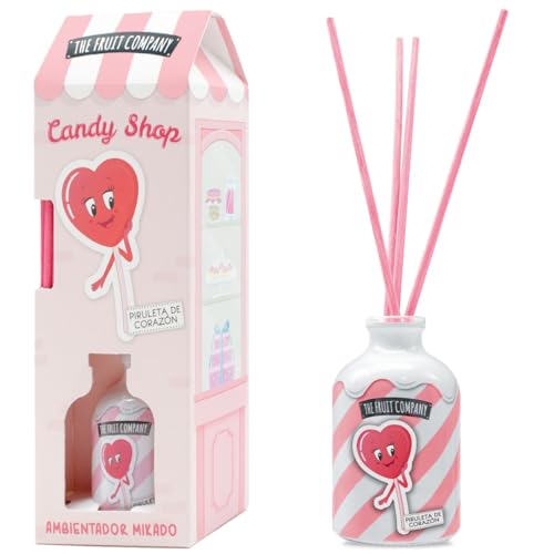The Fruit Company Ambientador Mikado PIRULETA DE CORAZÓN Candy Edition 40ml 0% Alcohol y con Extractos Naturales – Difusor Líquido con Varillas – Fragancia Duradera más de 60 días