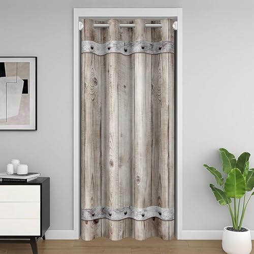 Loussiesd - Cortinas rústicas para puerta de granero, para privacidad de puertas, textura de grano de madera, impresión artística, cortinas para armario, cortinas opacas, 106x203 cm, para dormitorio