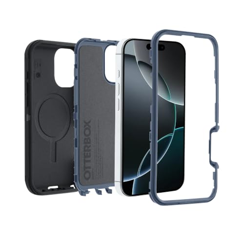 Image of OtterBox iPhone 16 Pro (Only) Defender Series MagSafe Case - Black Denim (Black & Blue) - Built-in Magnets - Screenless - Rugged & Durable - with Port Protection