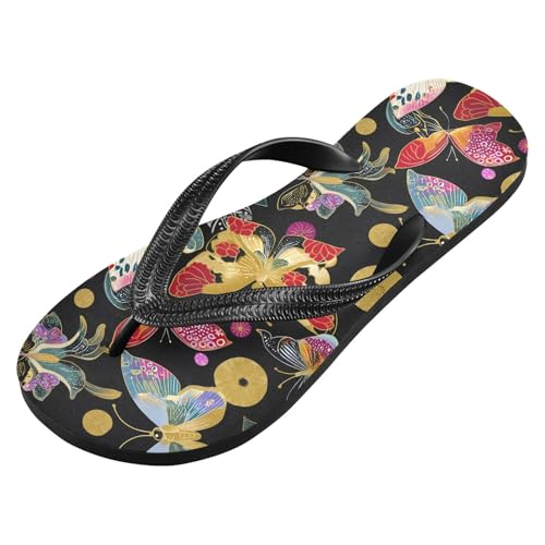 ALAZA Beautiful Abstract Butterfly Flip Flops for Women Fashion Beach Slippers Comfort Mens Flip Flops Non-Slip Rubber Shower Slippers Sandal for Hotel Travel Sport,XS2