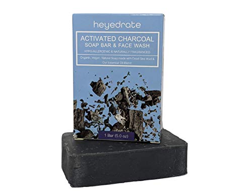 Heyedrate Activated Charcoal Soap Bar and Face Wash | Organic, Vegan, Natural Soap made with Dead Sea Mud and Our Essential Oil Blend (1 Pack (5 Ounces))