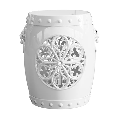 EFU Resin Garden Stool Indoor Outdoor,Decorative Antique Classic-Like Appearance, Waterproof UV Resistant Lightweight Sturdy,for Living Room, Garden Room, Patio(White)