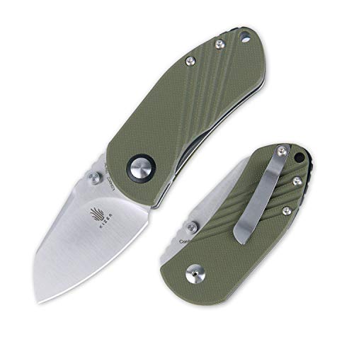 Kizer Folding Knife With Clip, Satin Finished Sheepsfoot 154Cm Blade(2 Inches) With Thumb-Stud,G-10 Handle (Olive Green) With Lanyard Hole, V2540C2 Contrail #TOP23