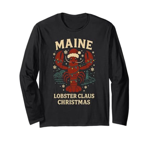 Chemise Homard Noël Maine Christmas ME Funny Santa Lights Manche Longue