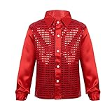 Jhaoyu Kids Boys Long Sleeve Shiny Sequins Shirts Dance Latin Jazz Disco Party Stage Performance Costume Red 7-8 Years
