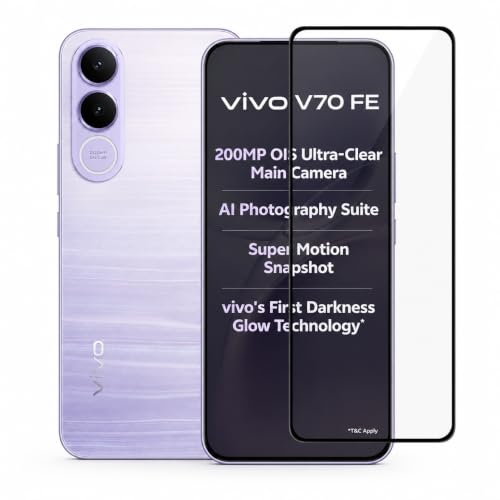 Image of Military-Grade Tempered Glass Screen Protector Compatible for Vivo V70 FE 5G with Edge to Edge Coverage and Easy Self Installation Kit (vivo V70 FE 5G)
