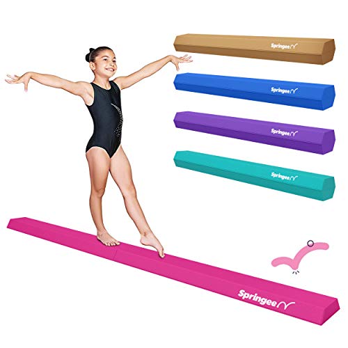 Springee 9ft Balance Beam - Extra Firm - Vinyl Folding Gymnastics Beam for Home - Pink