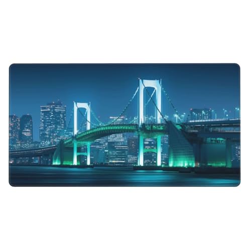Tapis de Souris Gamer XXL,Vue nocturne du pont 1200x400mm Tapis Souris Gaming Grand,Mouse pad Base Antidérapante Tapis de Souris à Bords Cousus,Améliore précision et la vitesse,pour Maison Bureau L-62