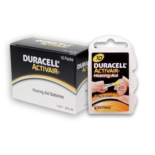 Piles pour appareil auditif Duracell 10 : pack de 40 cellules zinc-air haute performance