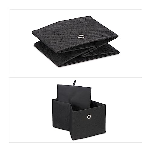 Relaxdays Aufbewahrungsbox, kleine Ordnungsbox aus Stoff, 2er-Set, HBT: 16 x 20,5 x 25 cm, Faltbarer Regalkorb, Schwarz