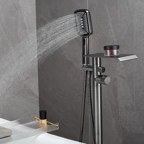 Robinet baignoire ilot cascade gris pistolet mitigeur sol haut de gamme